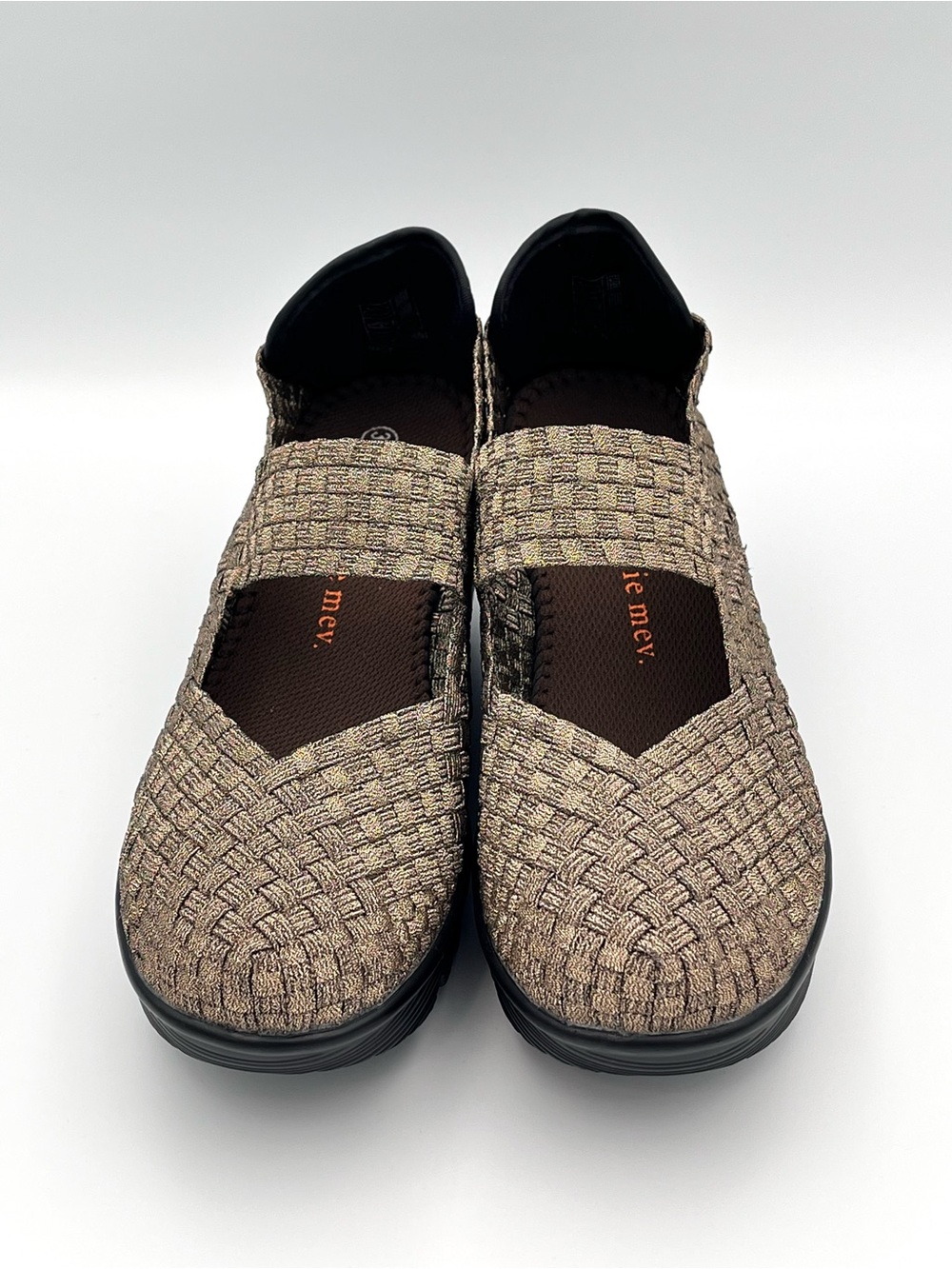 Bernie Mev Gold Bronze Mary Jane Woven Wedge Slip-On Size 7